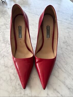 Prada Red Patent Pointed Toe Pumps - Sleek Stiletto